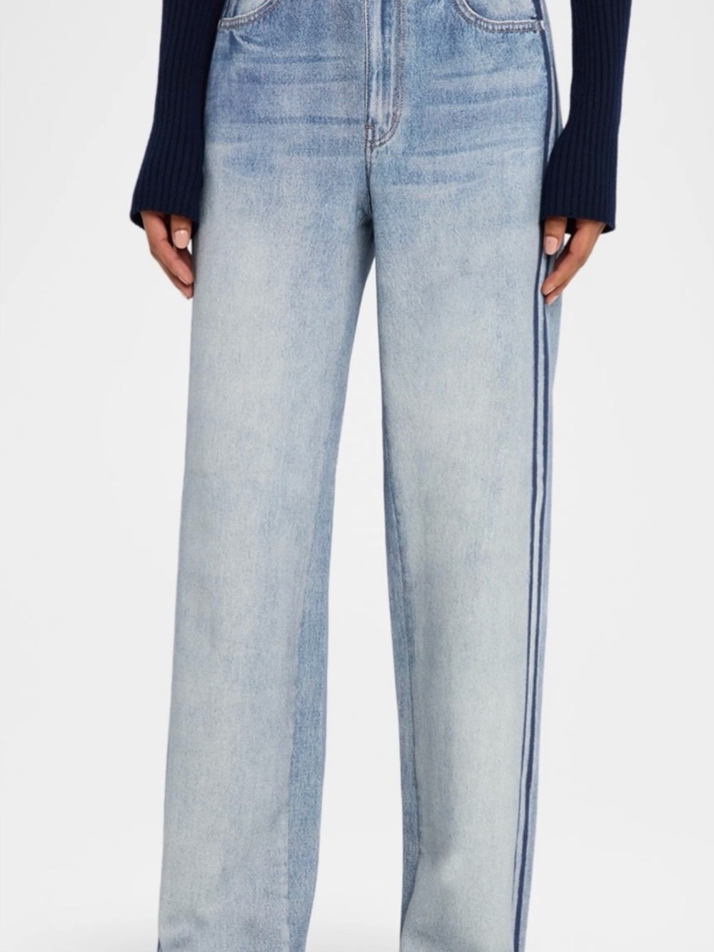 rag & bone Light Blue Wide-Leg Jeans with Navy Side Stripe
